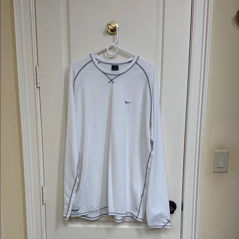 Nike Men's White Long Sleeve Tee with Gray Accents